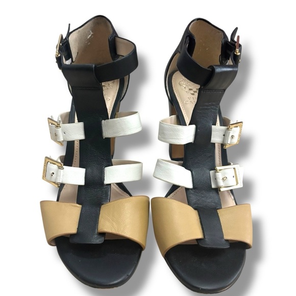 Vince Camuto Gladiator Black Beige White Adriana Heel Sandal - Size 9 - Picture 5 of 12